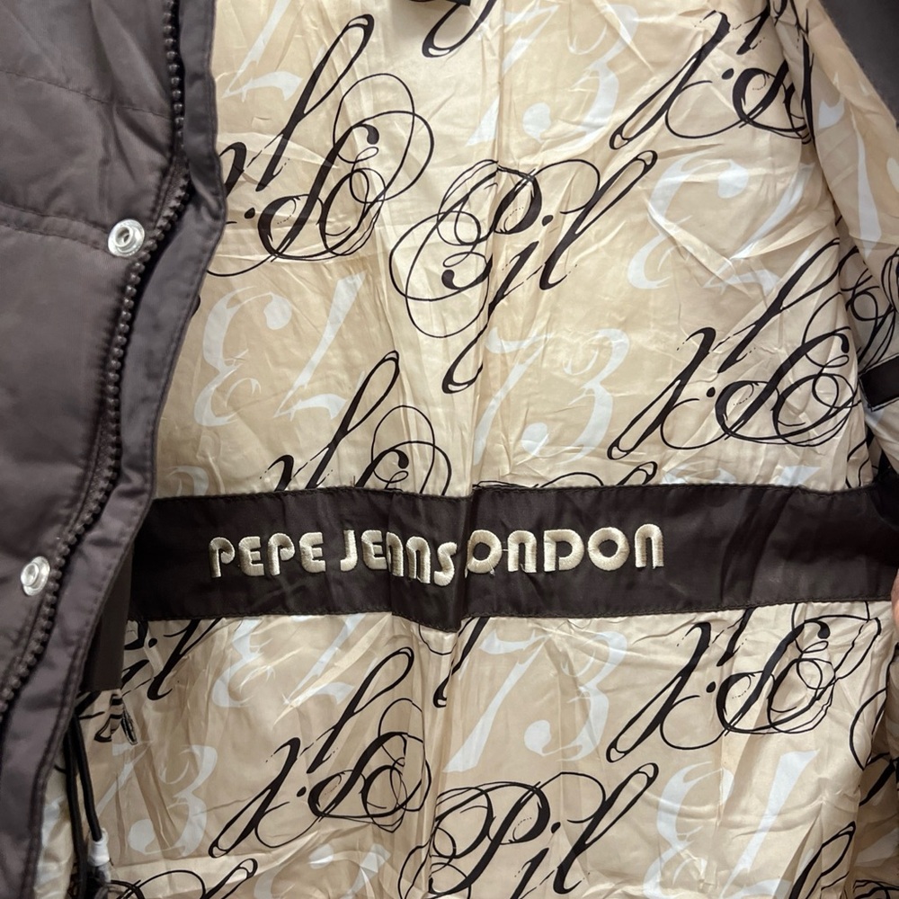 Pepe Jeans London Men’s Brown Long Down Coat Jacket S Real Coyote Fur - Picture 9 of 13